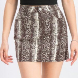 Dollhouse Printed Mini Skirt, Snakeskin/Brown Combo